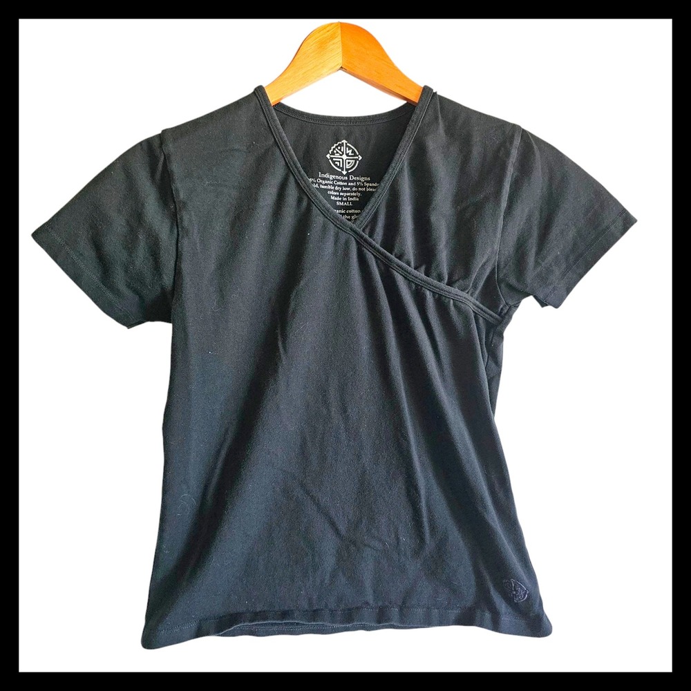 Indigenous Designs Wrap Top Organic Cotton Blend Tee Shirt Black Small‎ S